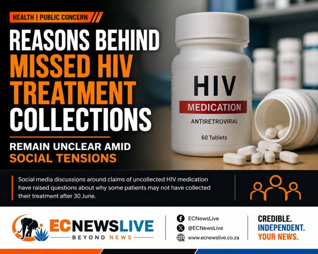 Patient collecting HIV antiretroviral treatment at a public health clinic in South Africa.