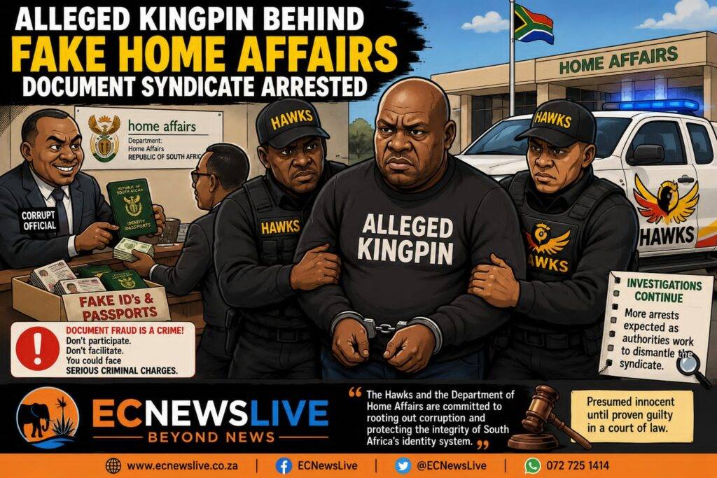 Hawks arrest alleged kingpin linked to a fake Home Affairs document syndicate in South Africa.