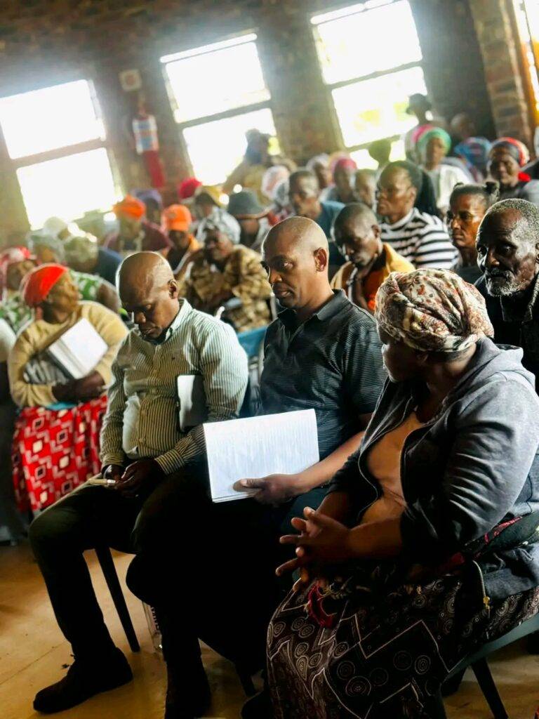 Ngqushwa Mayor Sanga Maneli and municipal officials engage with the Dabi Traditional Council and Mpekweni community about the 500 housing project.