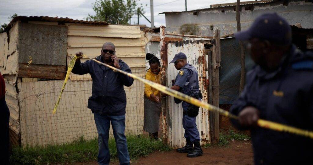 Police vehicle at a crime scene in South Afri