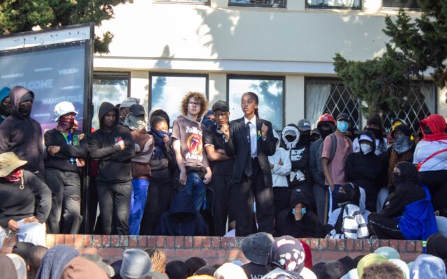 Rhodes University students gather during a protest over the 2027 student fee protocol in Makhanda.